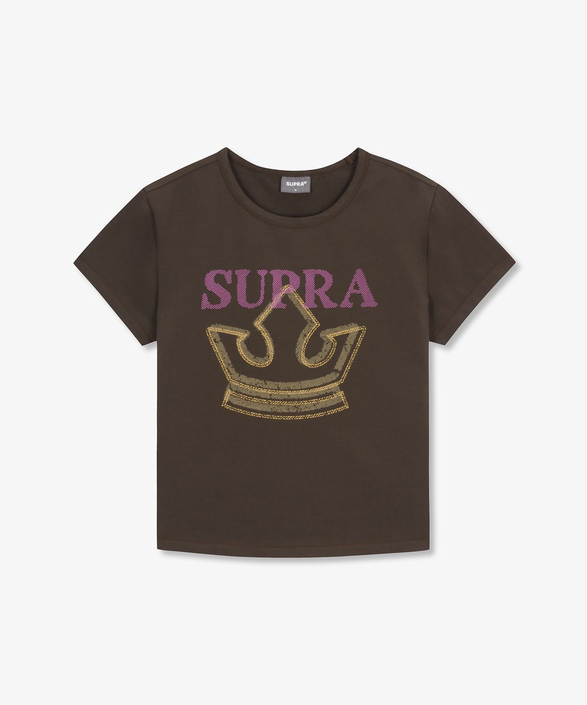 수프라(SUPRA) 여성 크라운 로고 포인트 크롭 티셔츠(BROWN)