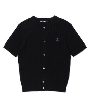 슬림핏 레트로베어 니트 반팔 가디건 BLACK (LP2SF229-076)