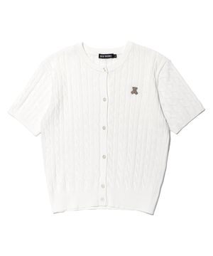 슬림핏 레트로베어 니트 반팔 가디건 OFF WHITE (LP2SF229-001)