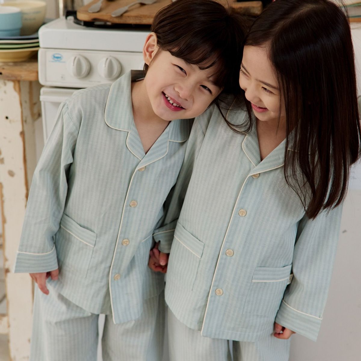 찌니야(JJNIYA) 베인 40수 순면 공용 아동잠옷 긴팔상하세트