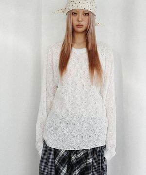 네트 래글런 슬리브 니트 티셔츠_화이트