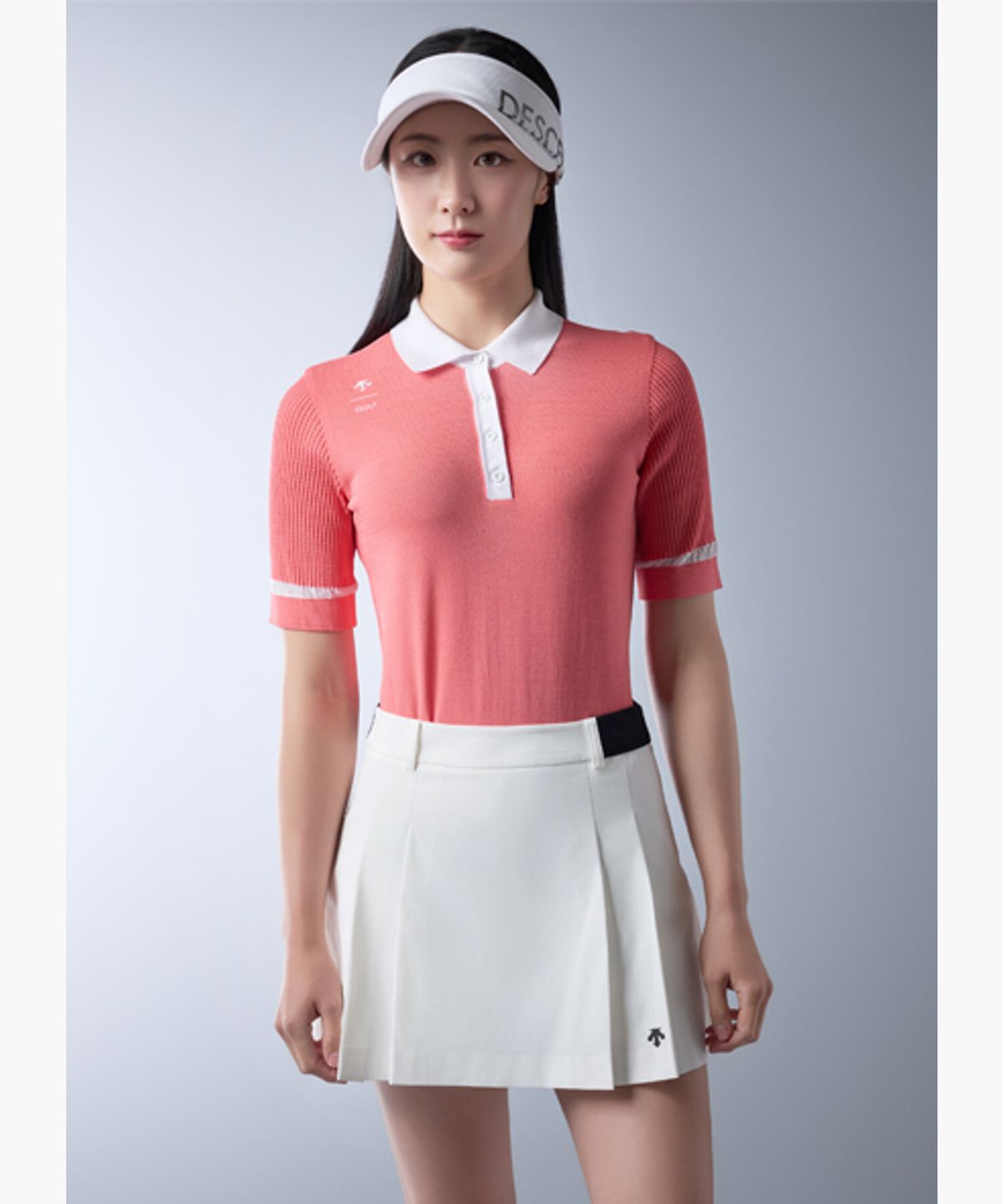 데상트 골프(DESCENTE GOLF) 여성 칼라 배색 포인트 반팔 스웨터 (DQ22WFKP41)