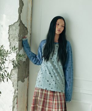 별 래글런 슬리브 티셔츠_스카이블루/블루