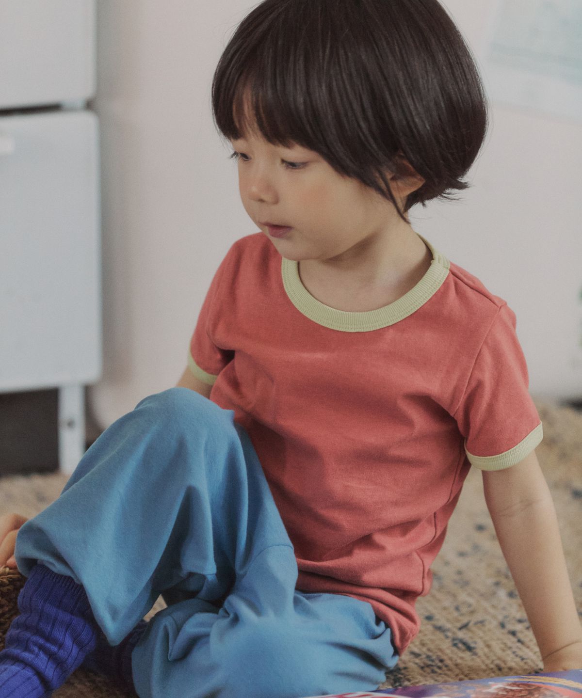 두두앤솜(DOUDOUNSOMN) 봄 수피마 컬러 배색  반팔  실내복 - 피치하모니