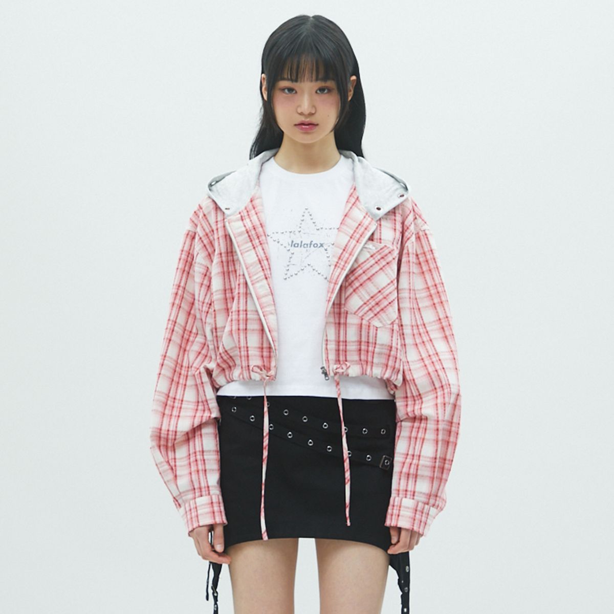 라라폭스(LALAFOX) CHECK HOODIE ZIP-UP 체크후드집업 PINK BR2WJ003