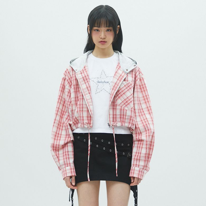 CHECK HOODIE ZIP-UP 체크후드집업 PINK BR2WJ003