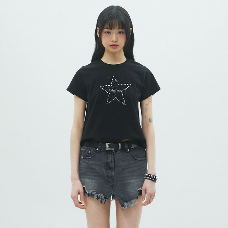 LALA STAR HOTFIX T-SHIRT 반팔 티셔츠 BLACK BR2CH029