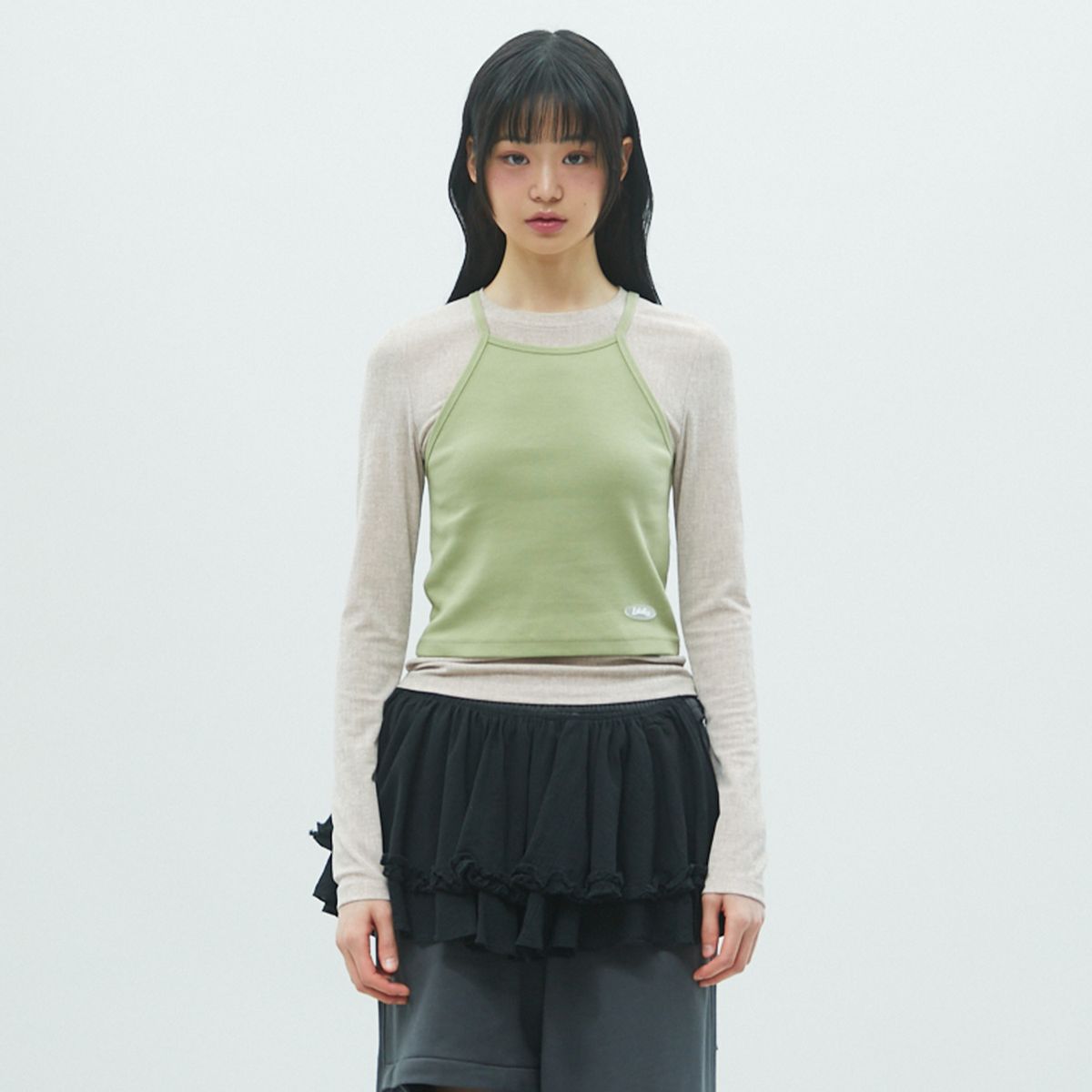 라라폭스(LALAFOX) DOUBLE LAYERED T-SHIRT 레이어드 티 GREEN BR2CL003