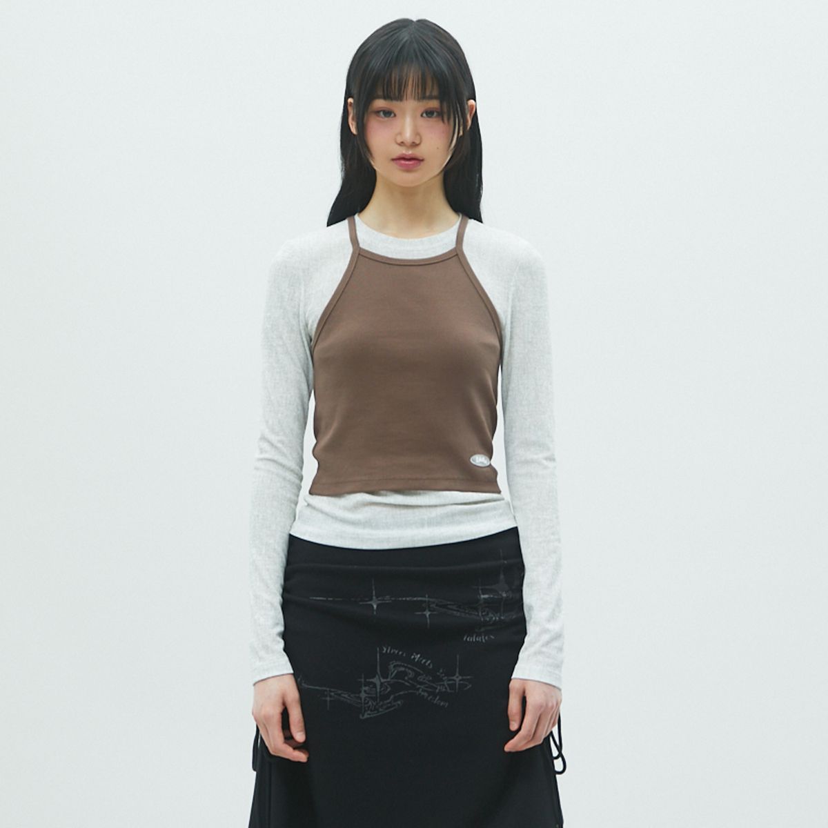 라라폭스(LALAFOX) DOUBLE LAYERED T-SHIRT 레이어드 티 BROWN BR2CL002