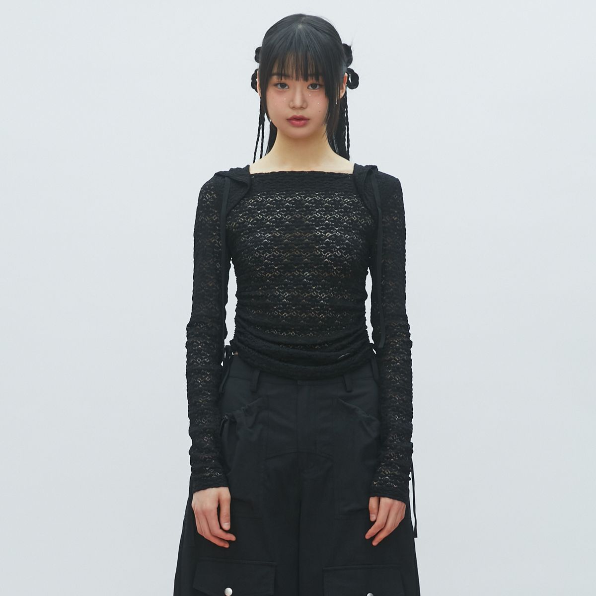 라라폭스(LALAFOX) LACE BOAT NECK HOODIE BLACK BR2CL006