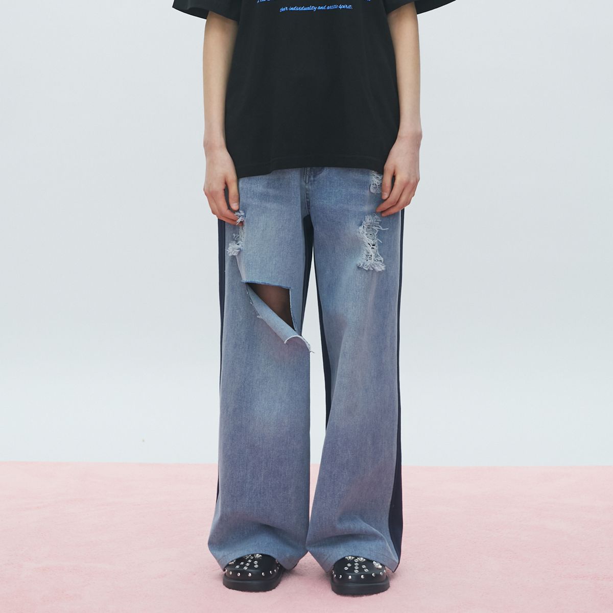 라라폭스(LALAFOX) HALF DENIM HALF SWEAT PANTS 데님 스웻 팬츠 BLUE BR2DP002