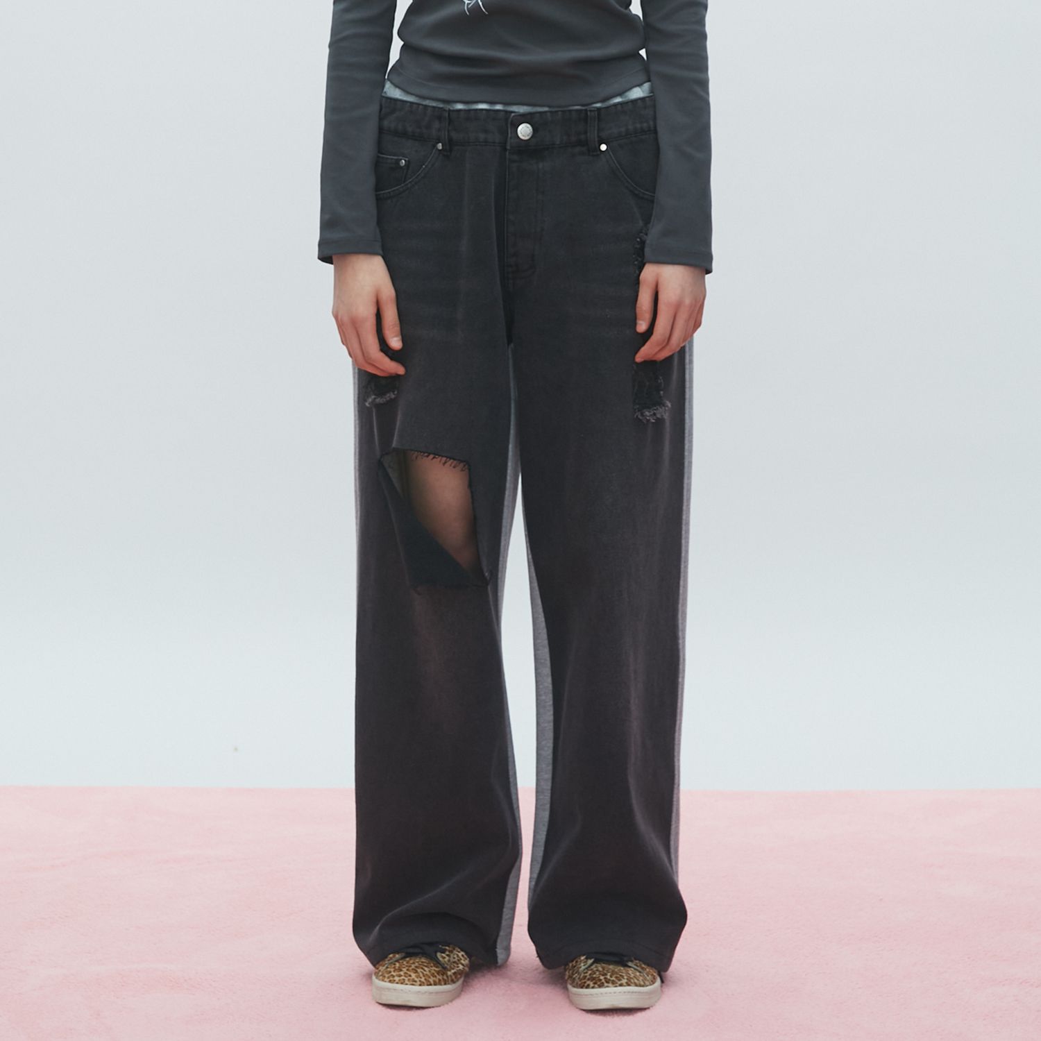 ★lalafox★HALF DENIM HALF SWEAT PANTS★Black★韓国★大人気 MUSINSA公式 | LALAFOX HALF DENIM HALF SWEAT PANTS Denim