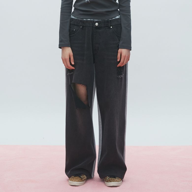 HALF DENIM HALF SWEAT PANTS 데님 스웻 팬츠 BLACK BR2DP001