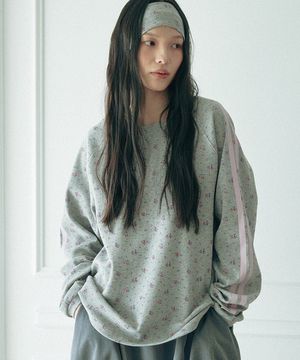 와플 래클런 슬리브 티셔츠_플라워_멜란지