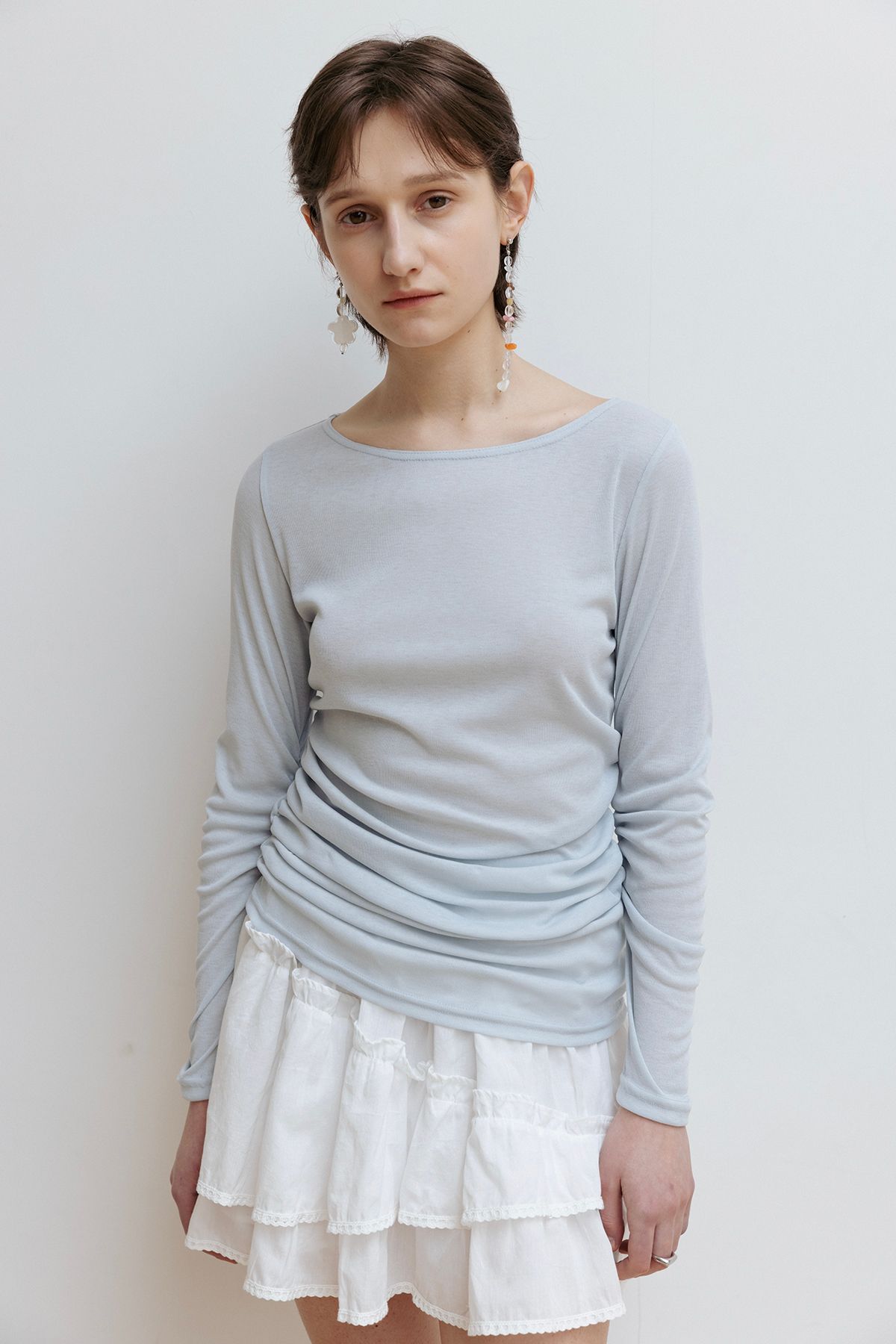 미드앤로우(MIDNLOW) Shirring Detail T-shirts - 2 Colors