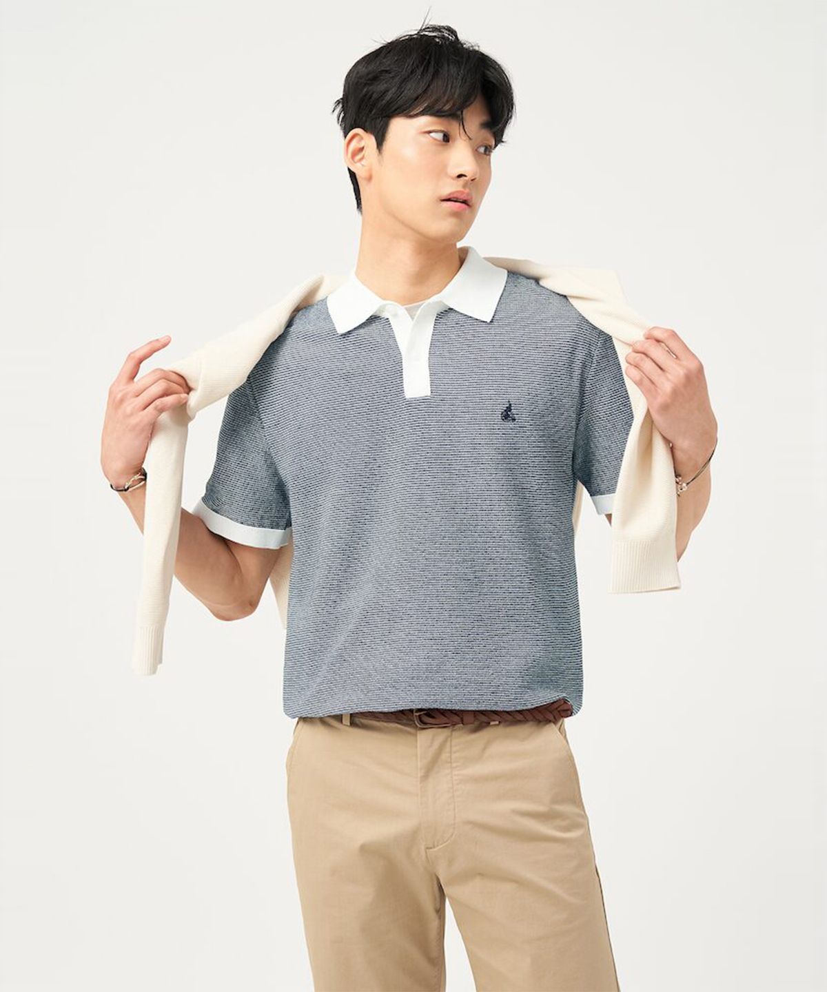 빈폴 멘(BEANPOLE MEN) [빈폴솔솔니트] 투톤 칼라넥 니트  네이비 (BC5351C32R)
