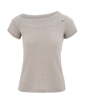 돌체 원 숄더 언발란스 니트 티셔츠_베이지