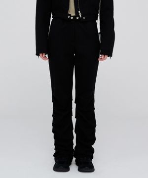 W Shirring Long Pants - Black