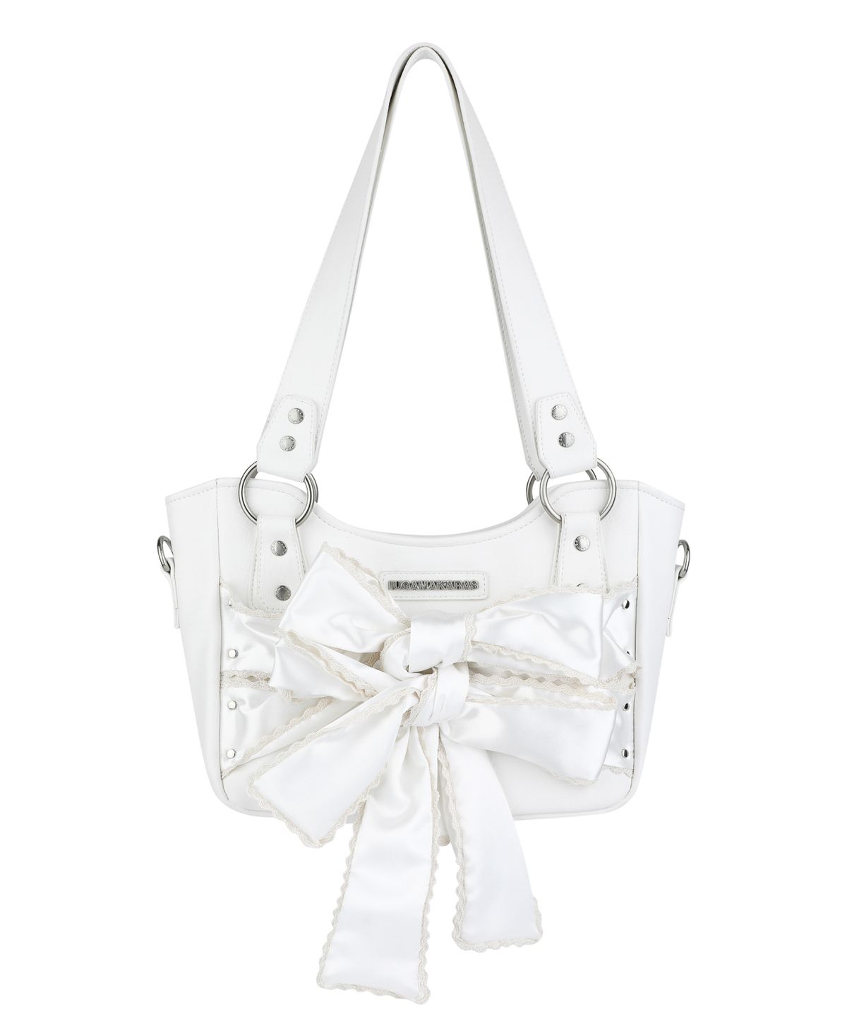 이우가마카라스(IUGAMAKARAS) Laced Ribbon Leather Shoulder Bag (White)