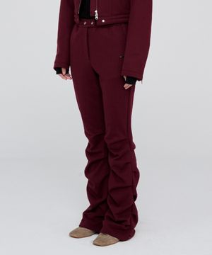 W Shirring Long Pants - Burgundy