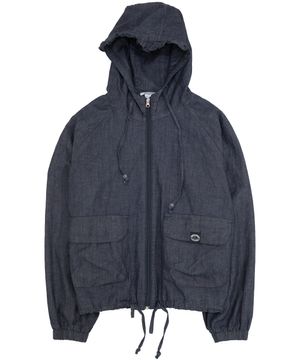 워터 데님 워싱 후드 프릴 오버핏 블루종 집업 자켓_네이비