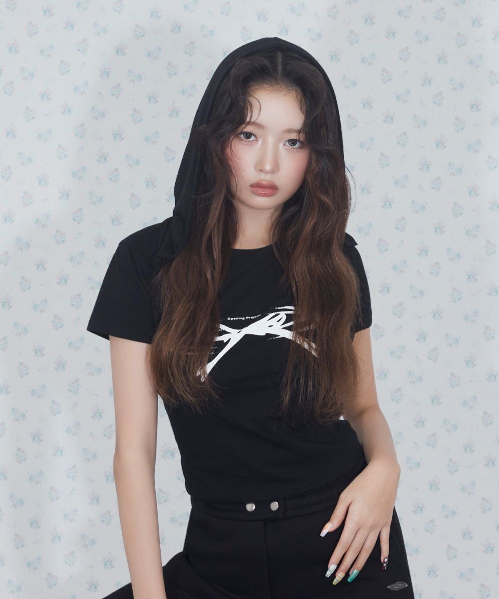 【OPENING PROJECT】24fw W Cropped Ribbon Half T Shirt MUSINSA | OPENING PROJECT W Cropped Ribbon Half T Shirt - Black