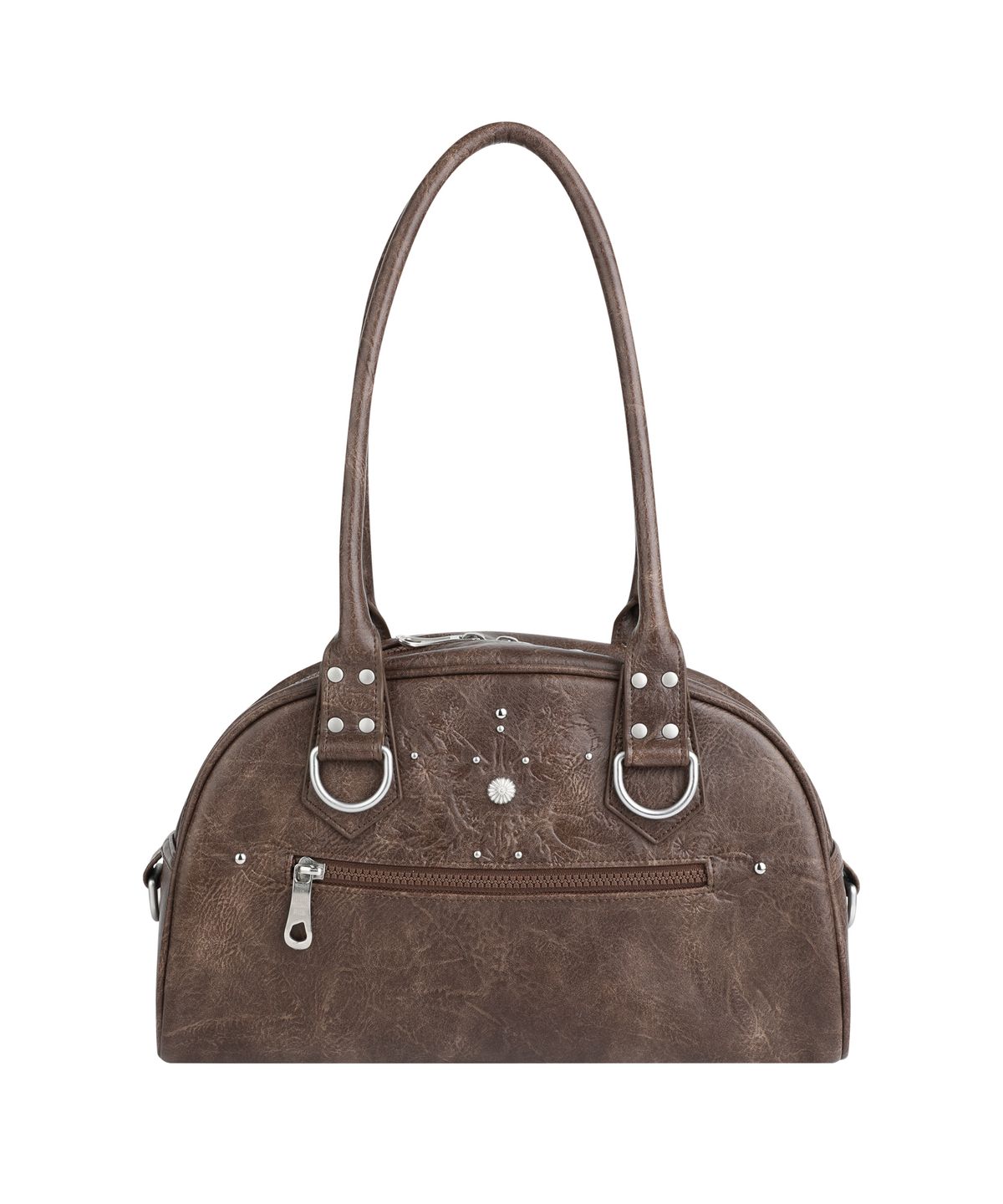 이우가마카라스(IUGAMAKARAS) Studded Leather Bowling Bag (Brown)