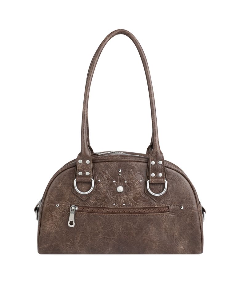 Studded Leather Bowling Bag (Brown)