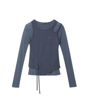 Shirring Slim Long Sleeve - Blue Gray