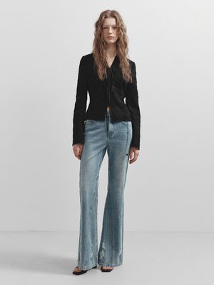 Demage Boots Cut Denim Pants in Blue VJ5SL401-22