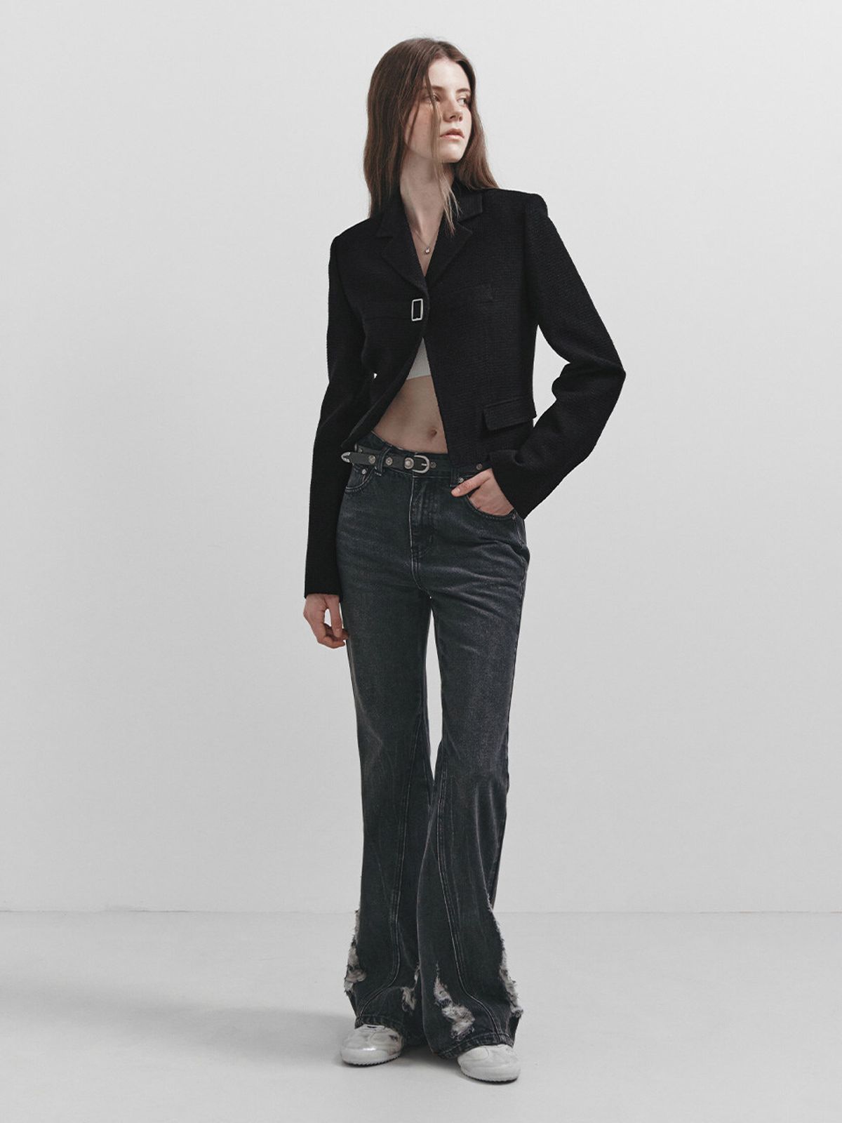 레이브(RAIVE) Demage Boots Cut Denim Pants in Grey VJ5SL401-12