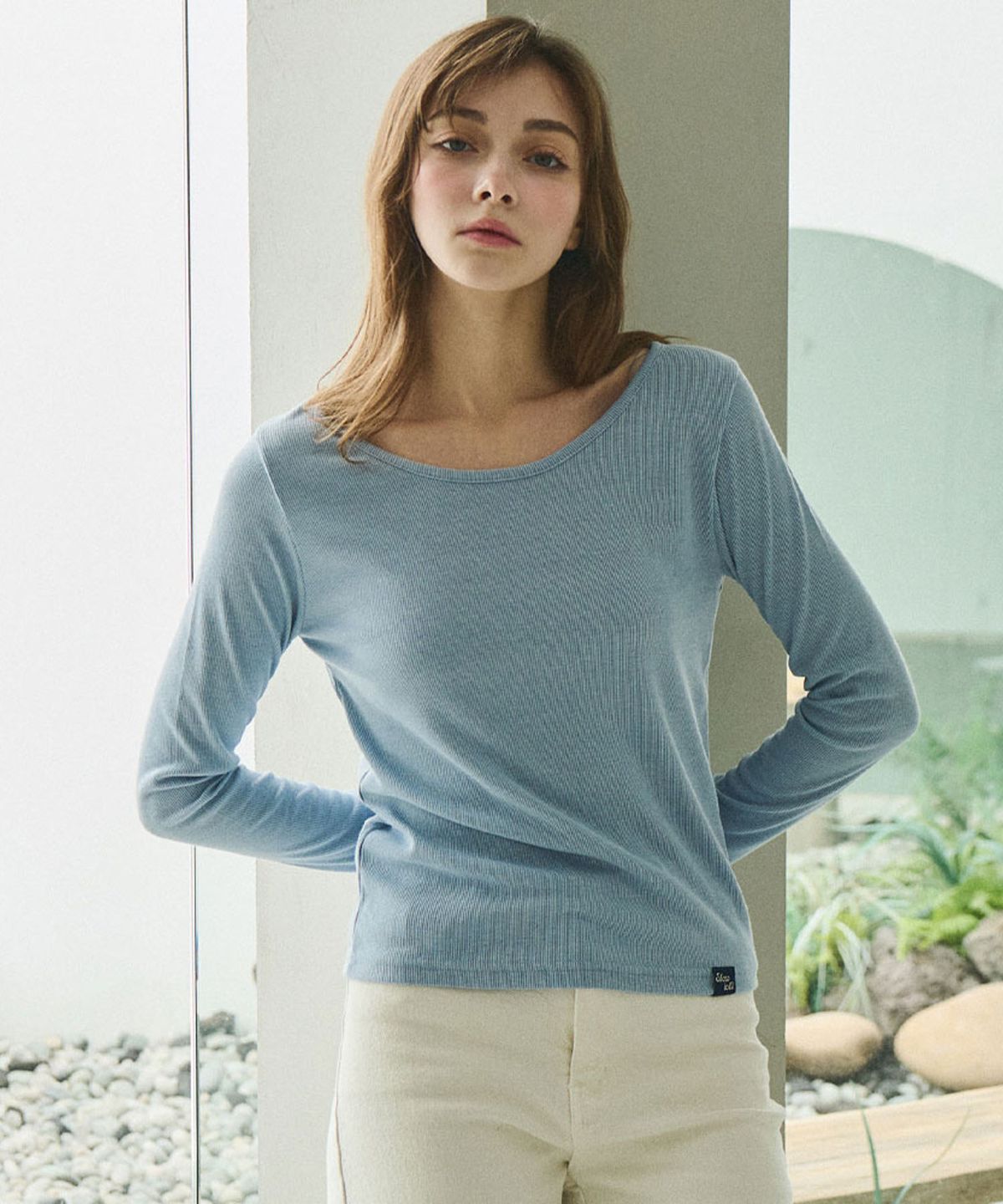 슬로우롤리(SLOWLOLLI) Boat neck basic long sleeve t-shirt_4 Colors