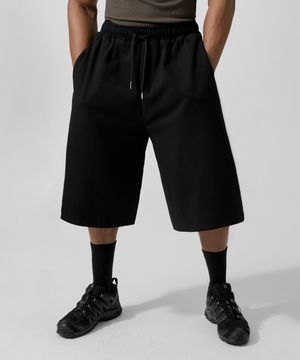 맥시 와이드 스웨트 버뮤다 쇼츠_블랙