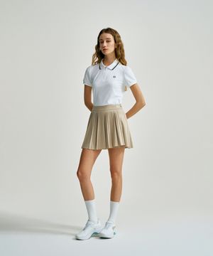 W 언발란스 우븐 플리츠 스커트