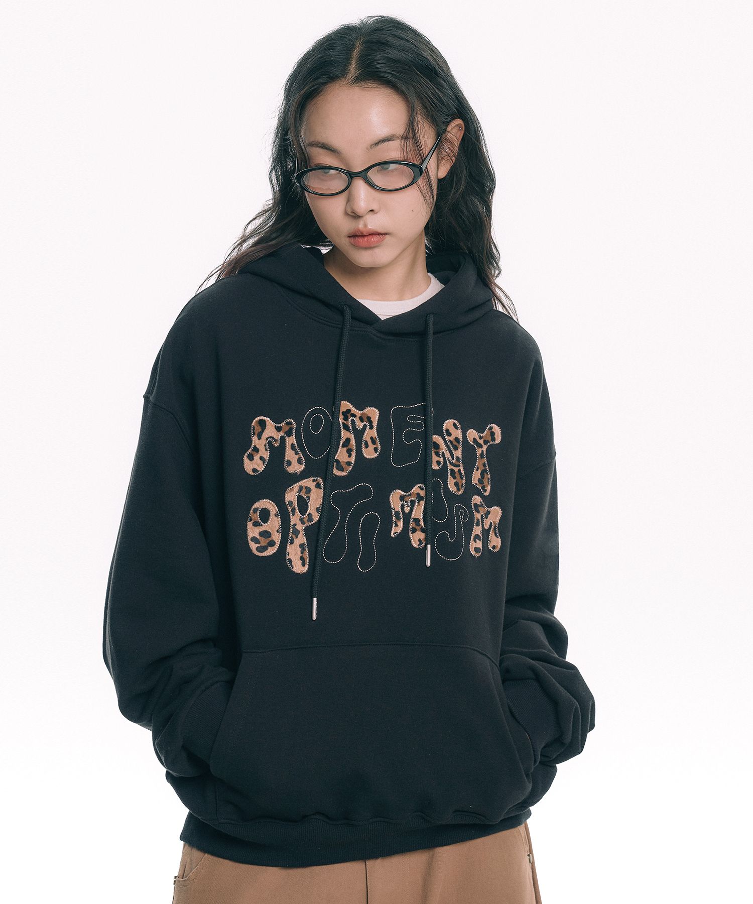 MUSINSA | MOO Leopard Applique Hood - Black