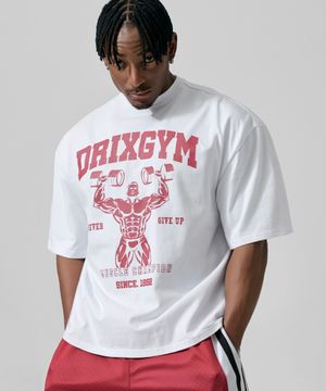머슬 챔피언 그래픽 하프 슬리브_화이트