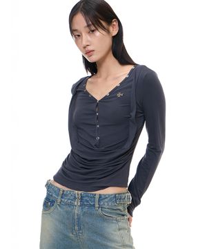 DRAPED HENLEY TOP (CHARCOAL)