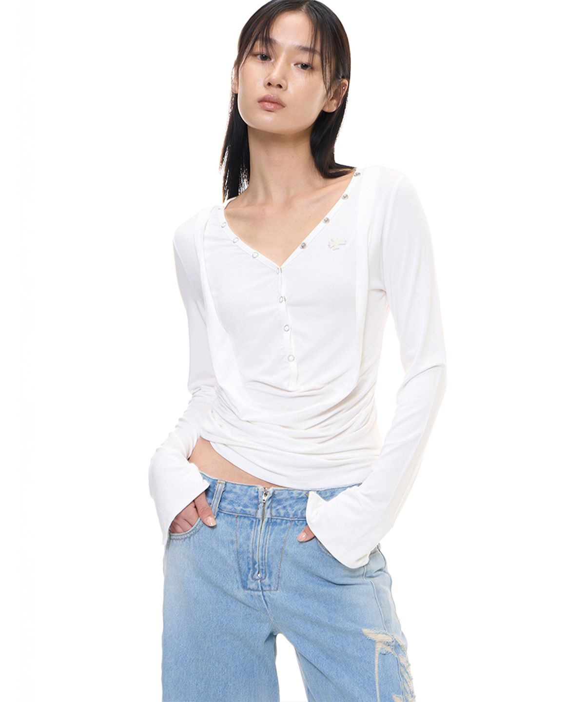 2000아카이브스(2000ARCHIVES) DRAPED HENLEY TOP (WHITE)