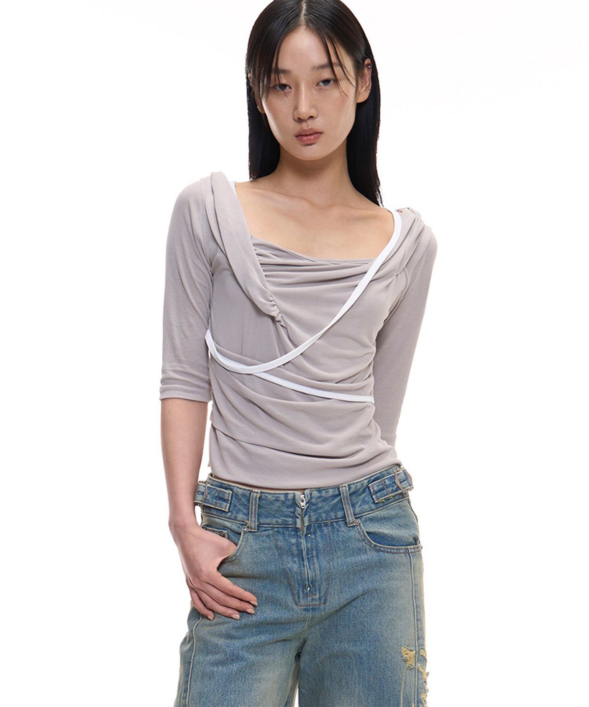2000아카이브스(2000ARCHIVES) CERETTI DRAPED TOP (GREY)