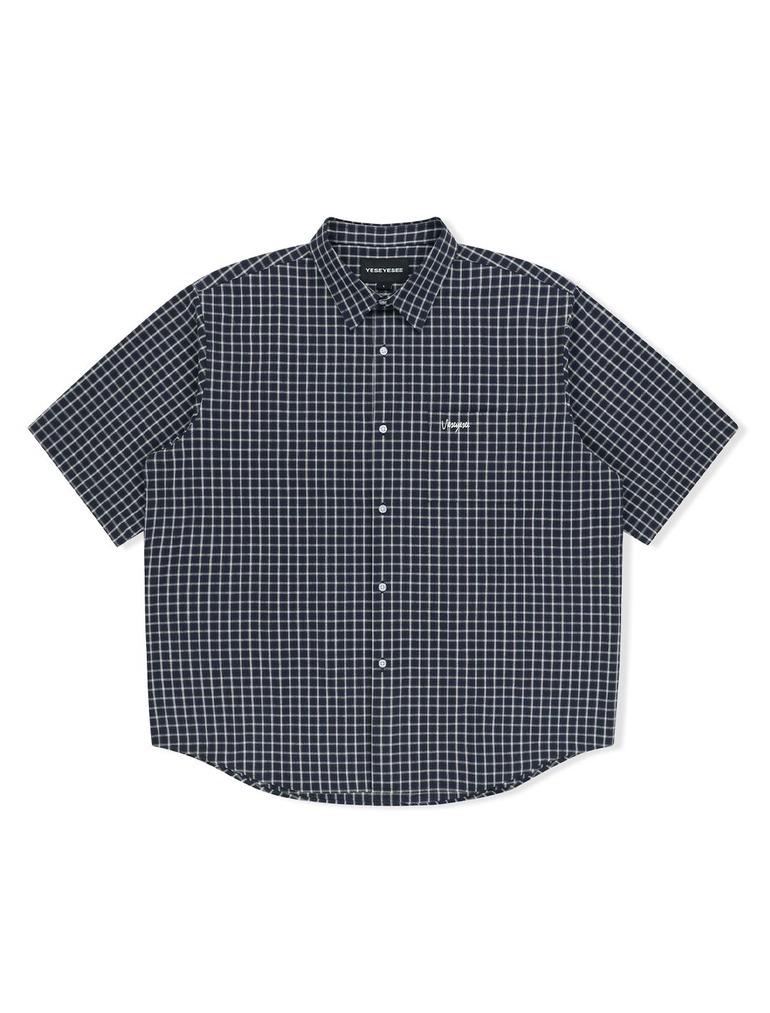 MUSINSA | YESEYESEE Y.E.S Short Sleeve Check Shirt Navy