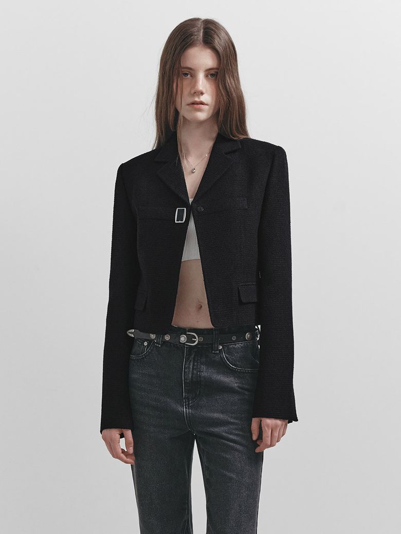 Buckle Crop Tweed Jacket in D/Navy VW5SJ072-24