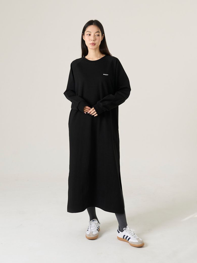 롱 슬리브 코튼 원피스_블랙