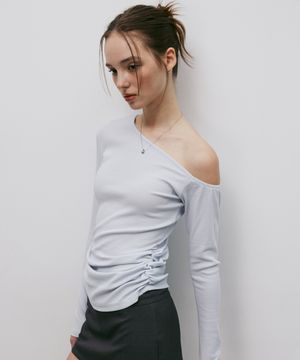 언발란스 오프숄더 셔링 탑(아이스블루)