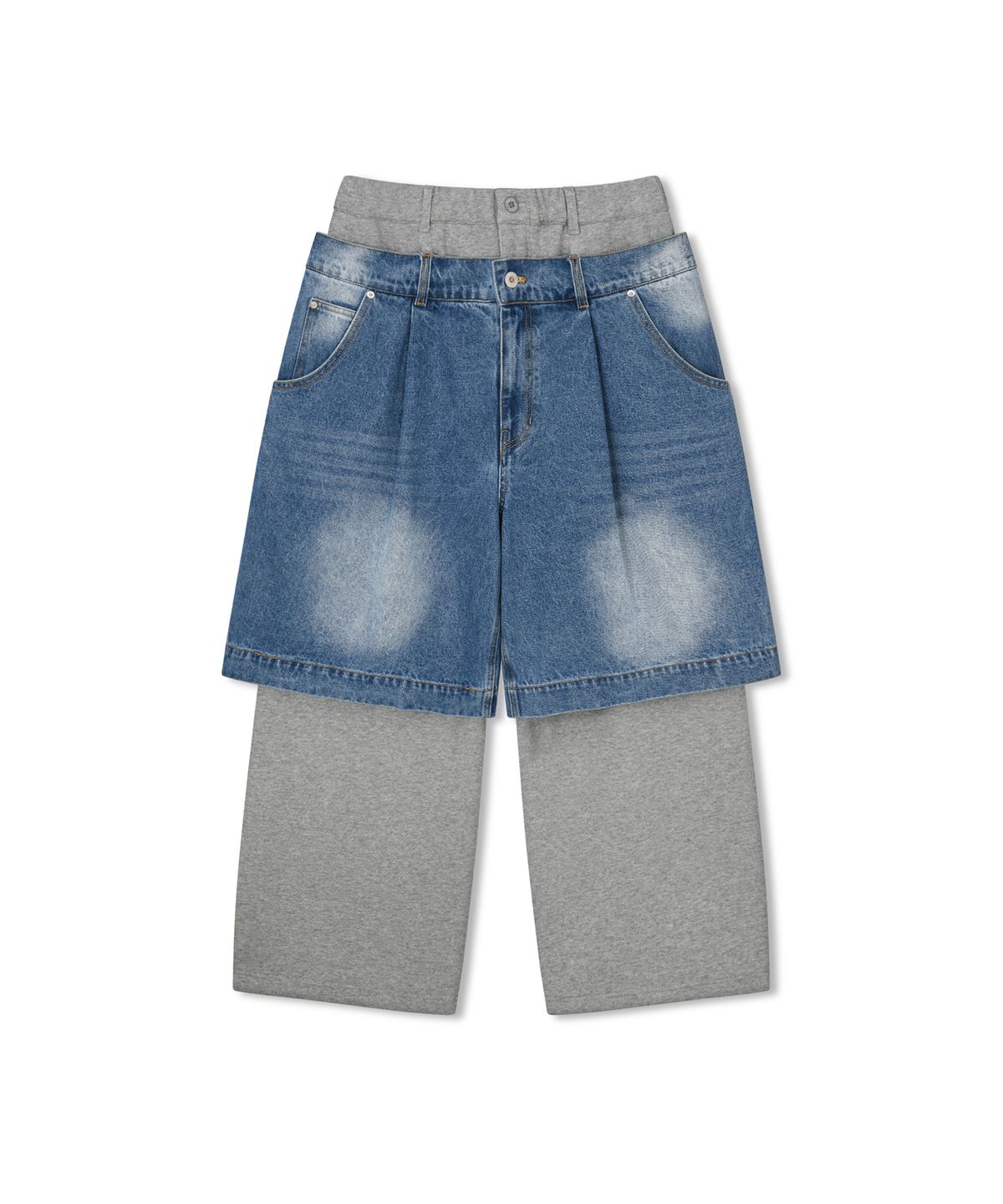 앵글런(ANGLAN) Denim Layered Sweat Pants - Melange Grey