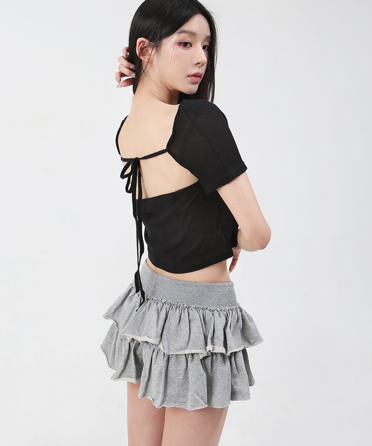 까트린(CATTLINE) 시스루 리본탑 블랙