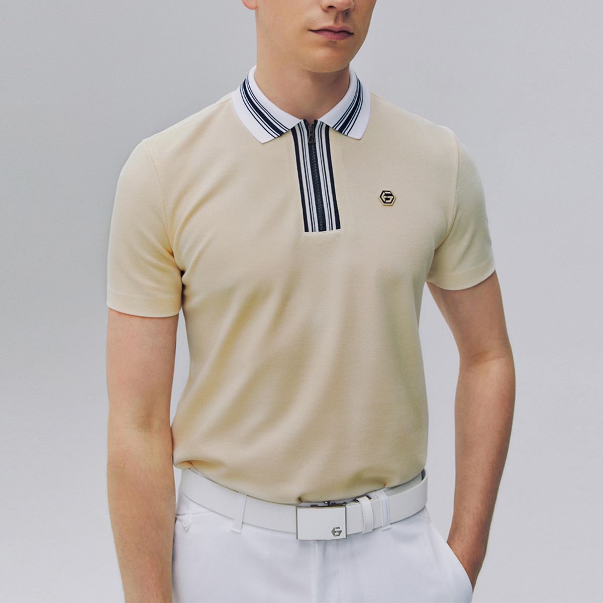 엘르골프(ELLE GOLF) 남성 반집업 폴로 티셔츠_6I35203