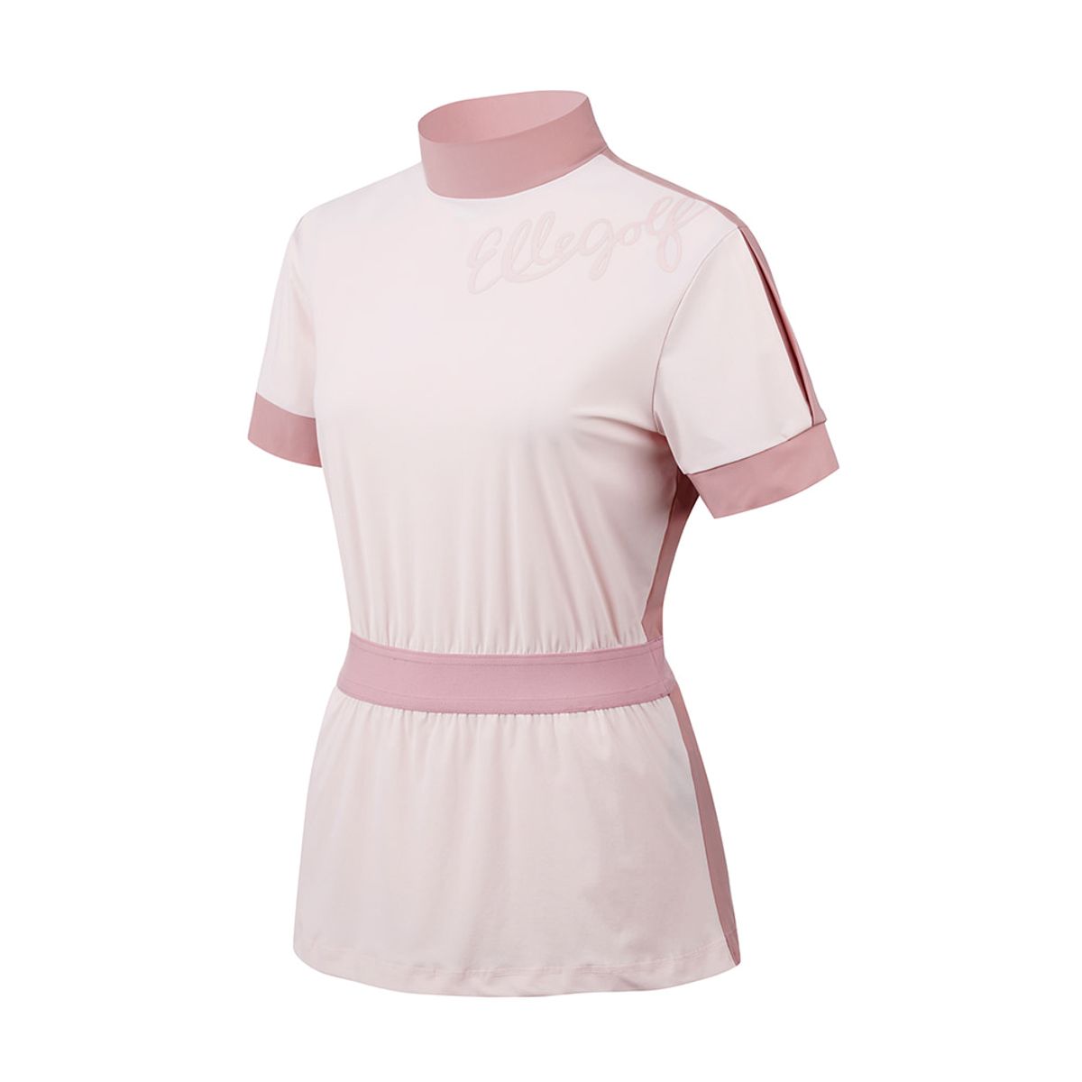 엘르골프(ELLE GOLF) 여성 우븐믹스 허리 밴딩 목크넥 티셔츠_6I45405