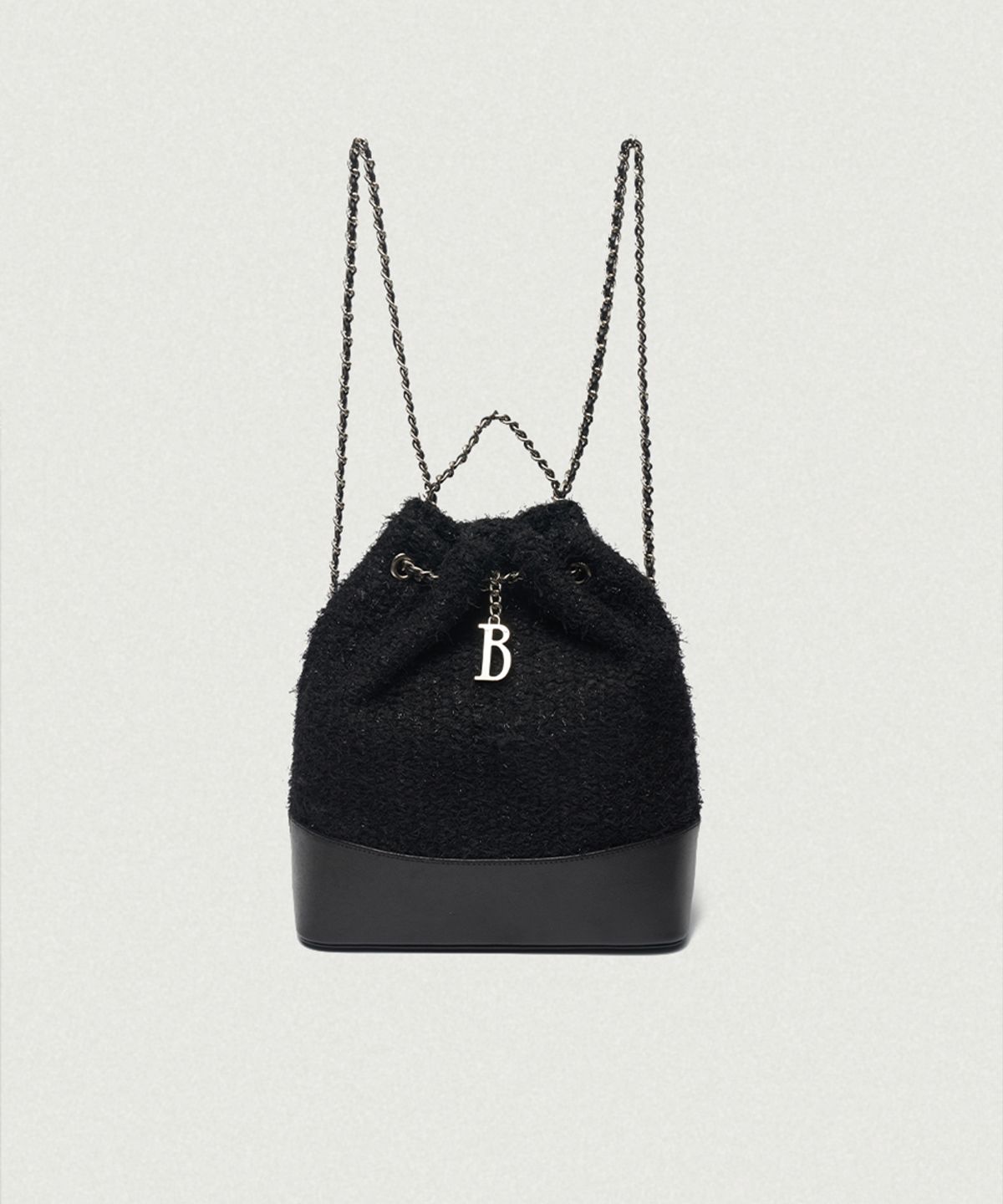더바넷(THEBARNNET) Tweed Drawstring Chain Backpack_Black