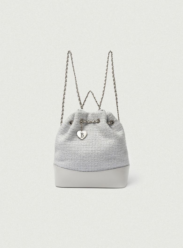 Tweed Drawstring Chain Backpack_Mint