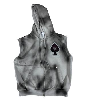 Spade Painting Sweat Hood Zip-up Vest ((Gray))